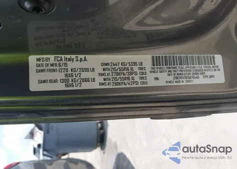 2015 Ram Promaster City Tradesman z USA, uszkodzony, nr VIN ZFBERFAT6F6A76440